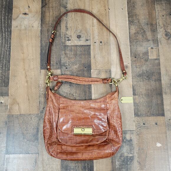 Coach Kristin Embossed Walnut Brown Croc Leather Bag Purse Satchel Limited 16827 - Picture 1 of 16